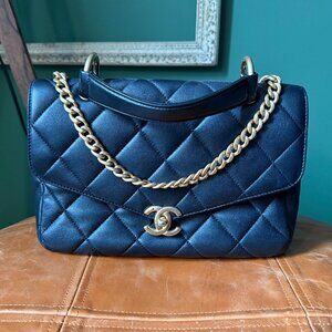 Chanel Top Handle Bag — Pre-Fall 2023 — Black Lambskin, Antiqued Gold Hardware